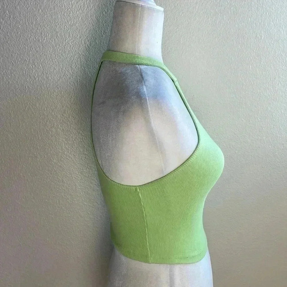 ZARA ASYMMETRIC GREEN RIBBED CROP TOP‎ BLOGGERS FAV SIZE SMALL - Picture 7 of 10